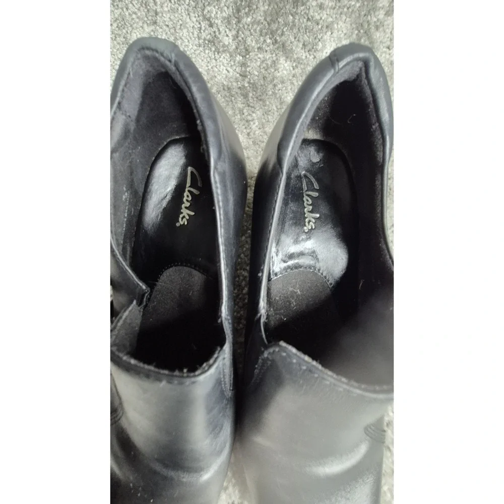 Clark's Bendables Womens Size 8 Black Leather Heeled Slip On Casual Dress Shoe - Picture 6 of 12